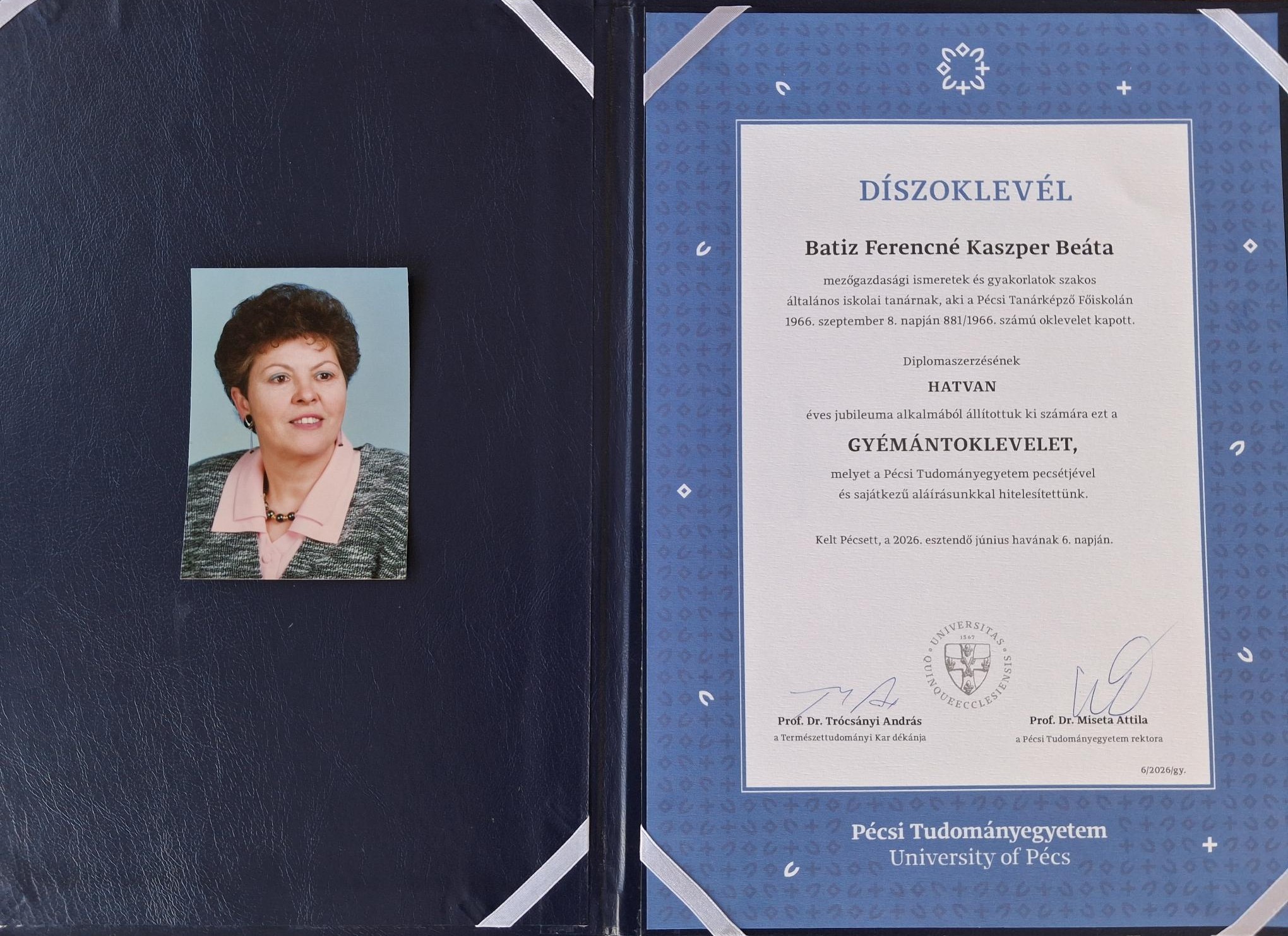 Batiz Ferencné, Bea néni gyémánt diplomája